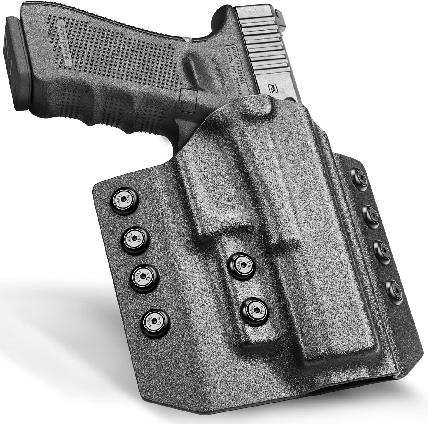 OWB Kydex Holster Fits: Glock 17 22 31丨Glock 19 19X 23 32 44 45丨M&P 9 40 45, SD9VE SD40VE丨CZ P-07丨P320 Compact, M18,XCarry, XCompact. OWB Holster for Concealed Carry, Adjustable Retention-Right Hand