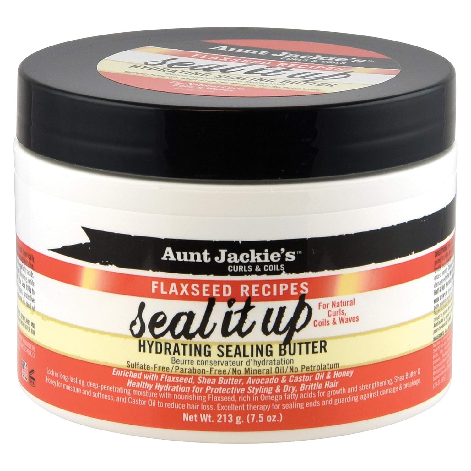 Aunt Jackie’s Flaxseed Recipes Seal It Up, Hydrating Sealing Butter, Helps Prevent and Repair Damaged Hair, Jar, 7.5 Oz