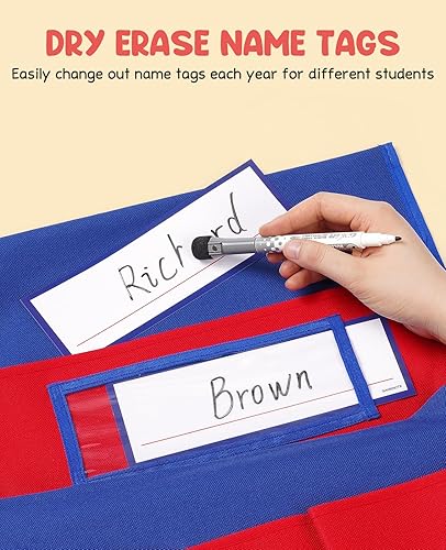 Miniatura 6 de JoyCat Bolsillos para sillas de estudiantes para aulas con etiquetas de nombre, fundas de almacenamiento de asiento escolar, tabla de bolsillo para