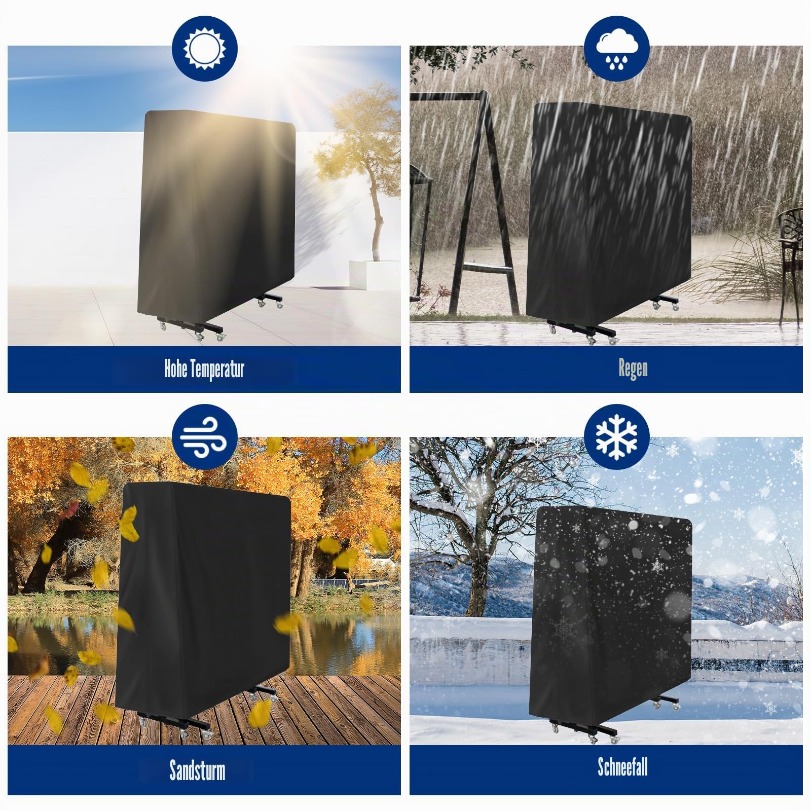 165×70×185cm Tischtennisplatte Abdeckung, Oxford Abdeckung Tischtennisplatte Outdoor, Wasserdichte Tischtennis Abdeckungs Outdoor, Reißfest, für Outdoors und Indoor, Schwarz