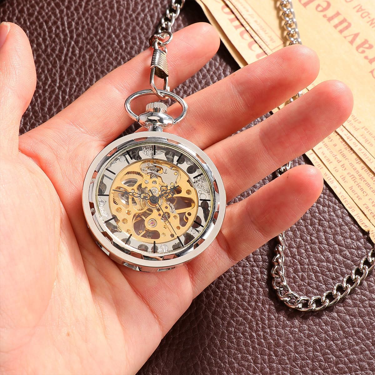 Vintage Taschenuhr Damen Silber mit Mechanischem Handaufzug Legierunggehäuse Durchbrochenes Design Tragbar als Kette für Besondere Anlässe