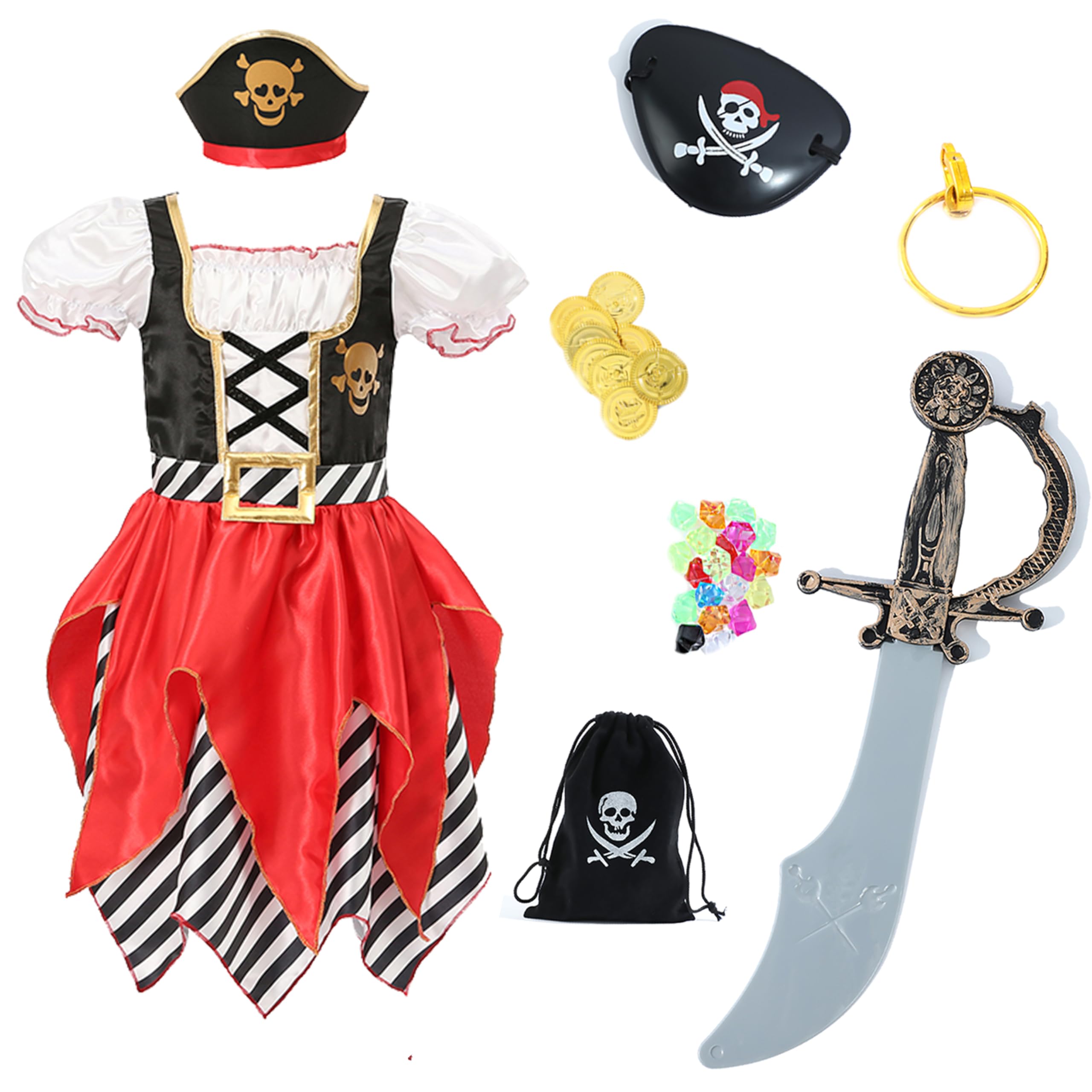 Costume pirata per bambini, Costume pirata di lusso Cosplay Dress Up Set per ragazzi, Costume pirata di lusso principessa per ragazze, Costume pirata con accessori per bambini 3-10 anni