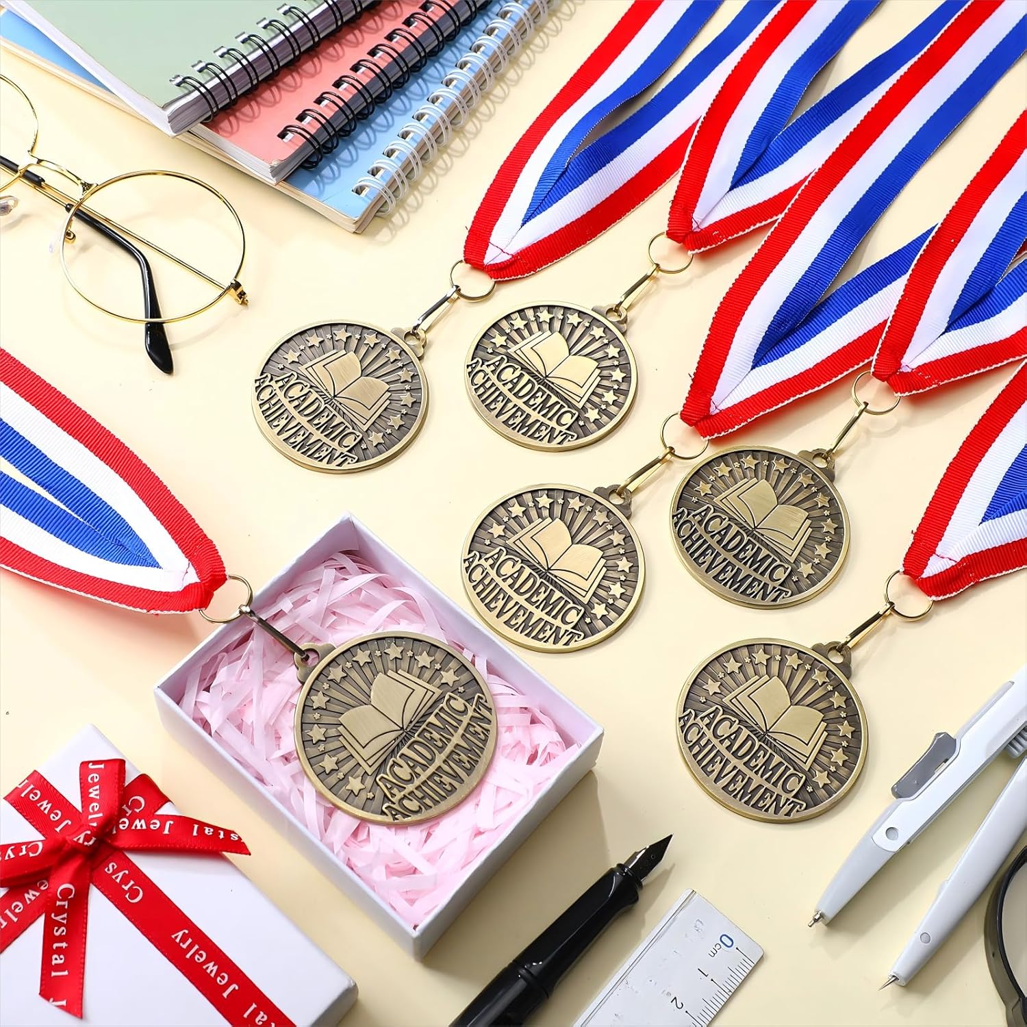 Quelay 30 Pcs 2'' Gold Medals for Awards Winner Bulk with Neck Ribbons Metal Trophy Award Prize Gift for Kids Students Adults School Graduation Participation Competitions