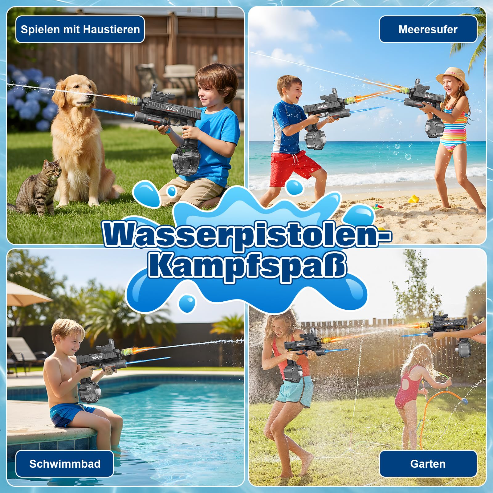 IEEILULU Wasserpistole Elektrisch, Elektrische Wasserpistole mit Licht, Electric Water Gun mit 750ml Großer Inhalt, Ideal für Wasserpistolenschießspiele (Schwarz-2)