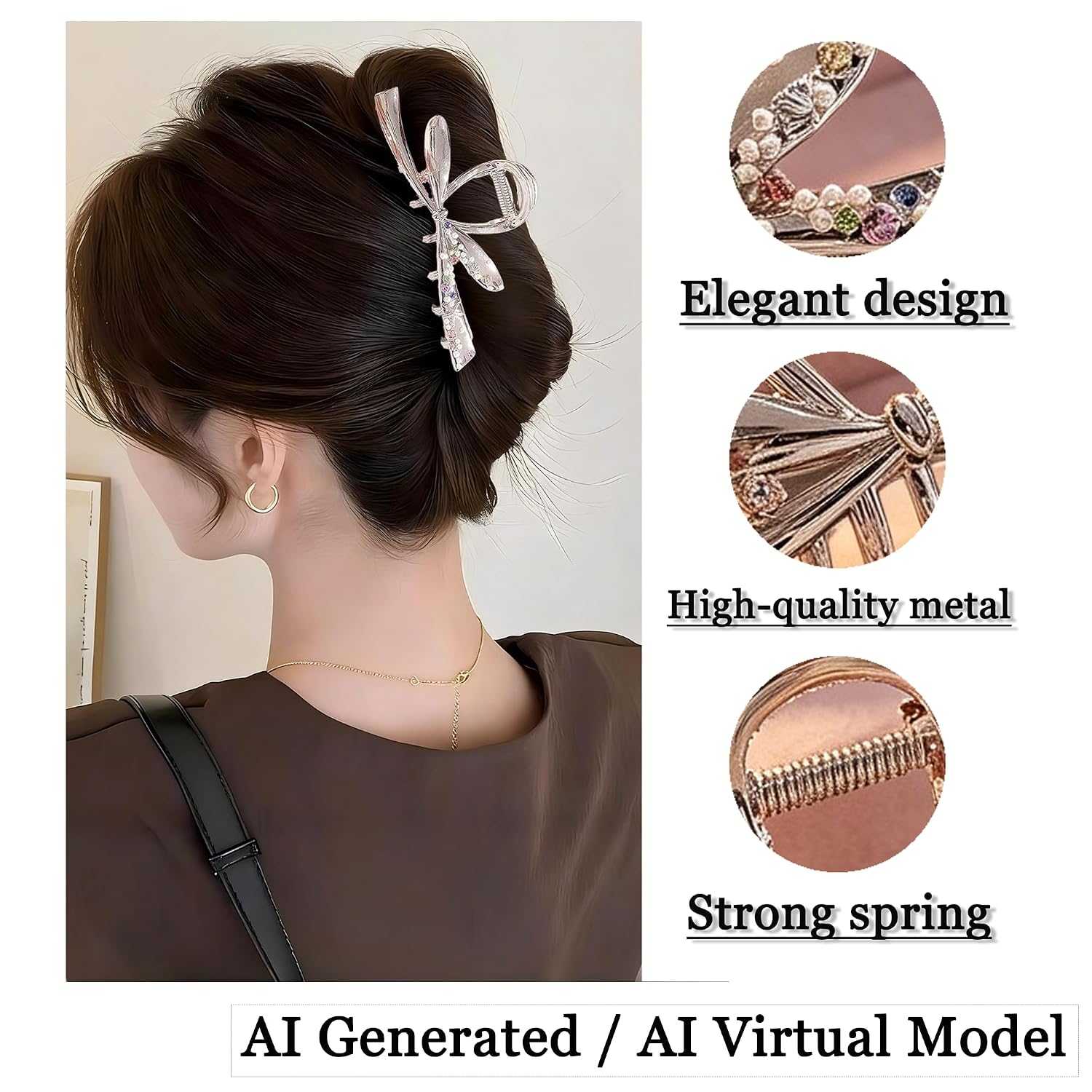 2PCS Silver Claw Clips,4.3 In Metal Bow Claw Clip for Women image 3