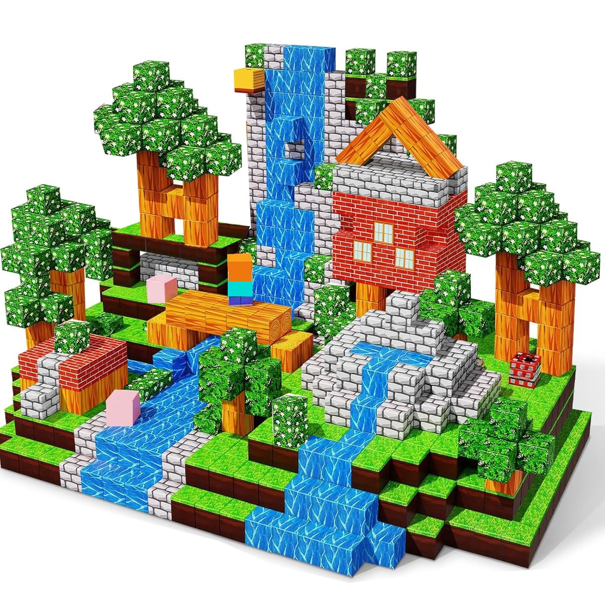 Wattlink Magnetic Building Blocks Set, 150 Pieces Educational Construction Cubes with Magnets for Ages 3 and Up