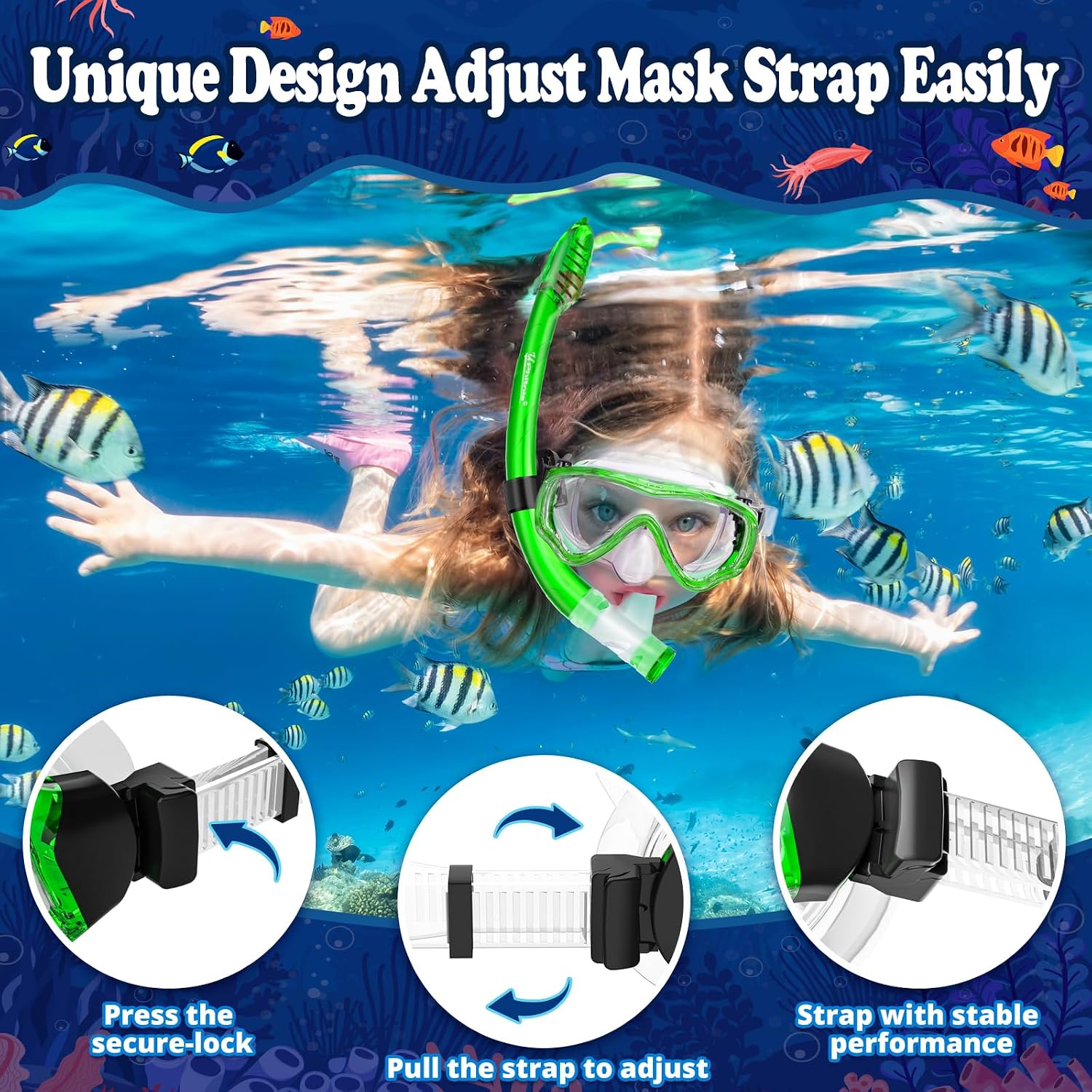 UPhitnis Kids Dry Top Snorkel Set, Diving Mask Snorkeling Gear for Age 4-14 image 5