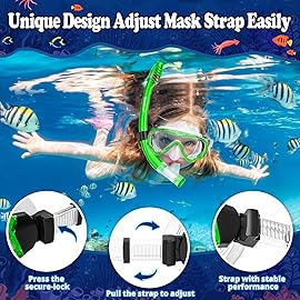 U PHITNIS Kids Snorkel Set for Age 4-14 - Dry Top Snorkeling Gear for Kids Junior & Youth - Childs Diving Mask with Big Eyes for Boys Girls - Anti-Fog Snorkeling Mask and Snorkel Set