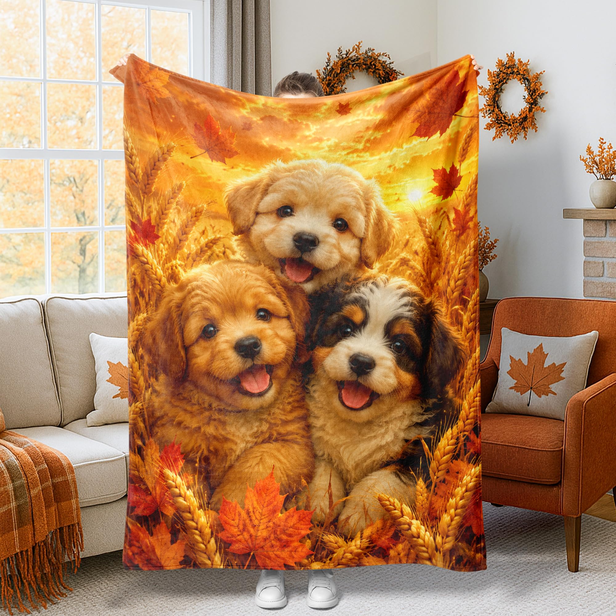 Plaid en flanelle douce jeté d'automne 127x152cm léger et chaud pour lit et sofa