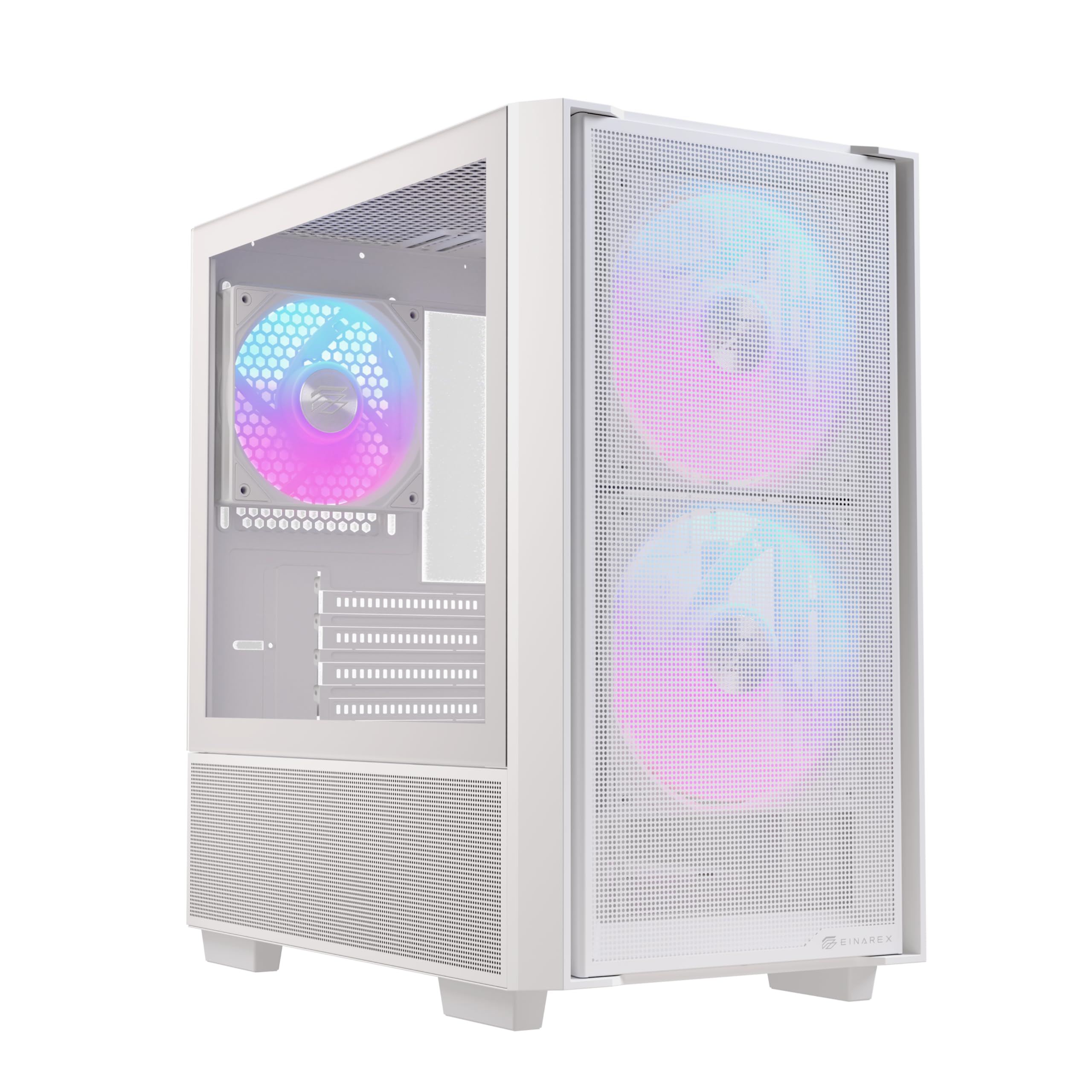 PULSE PM150 White RGB Case PC Gaming Micro-ATX Mini-Tower, 3 Ventole PWM RGB Incluse, Supporto fino a 5 Ventole, Raffreddamento a Liquido 240mm, Vetro Temperato, USB-C