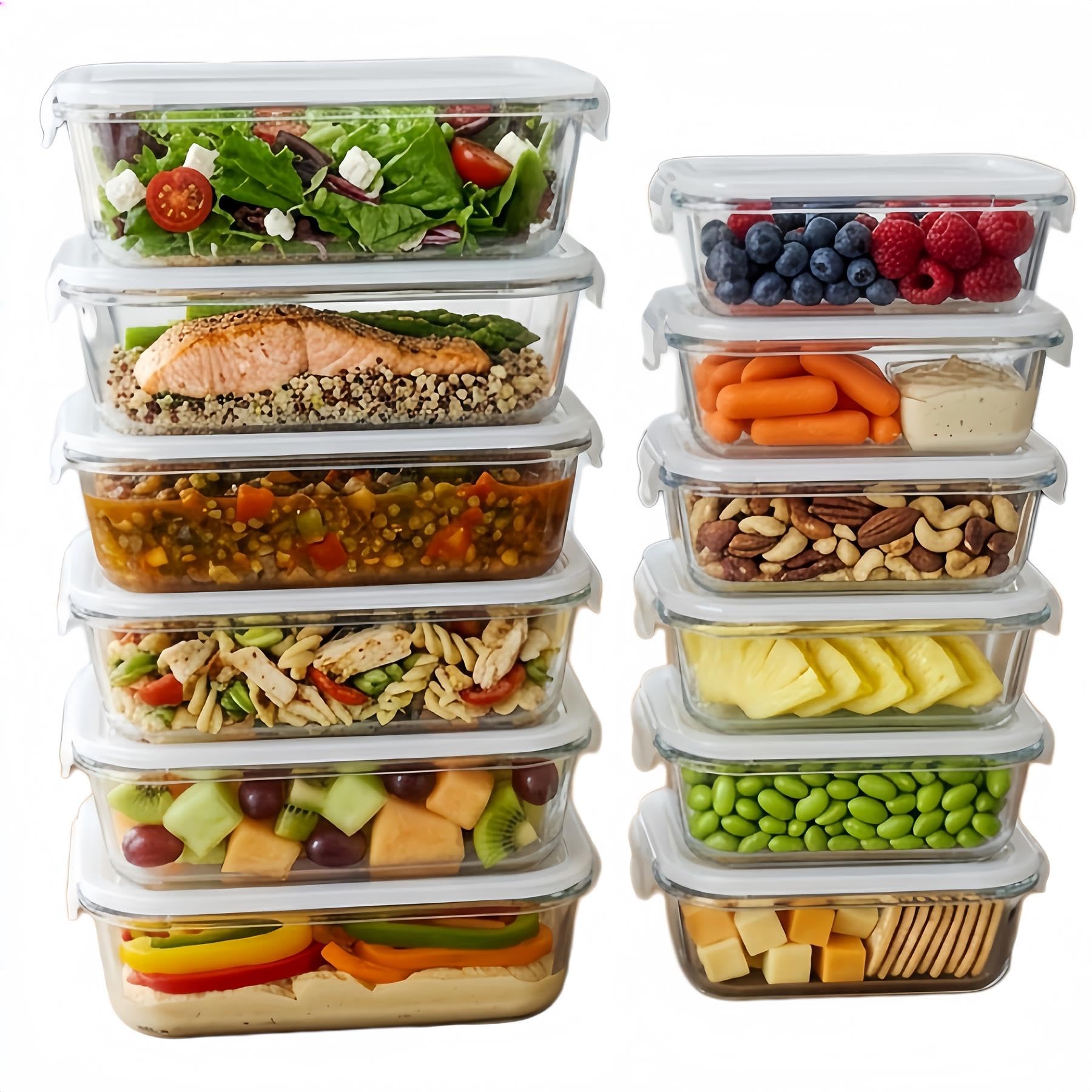simpa 10PC Airtight Glass Food Storage Containers Set – 5 x 1040ml & 5 x 370ml Meal Prep Containers with Leakproof Smart Lock Lids