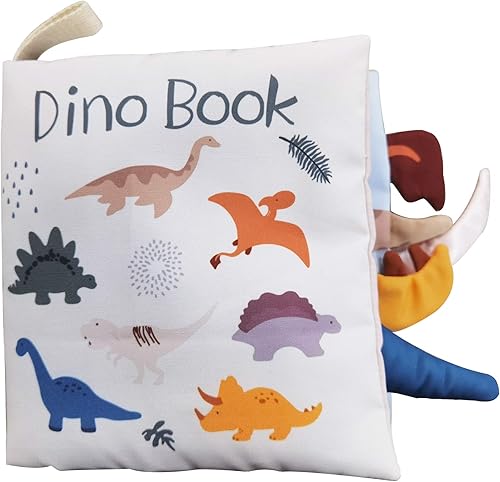 Jonzoo Libros suaves para bebés de 6 a 12 a 18 meses libro arrugado de dinosaurio para bebé juguetes Montessori para bebés recién nacidos de 0 a 6 a