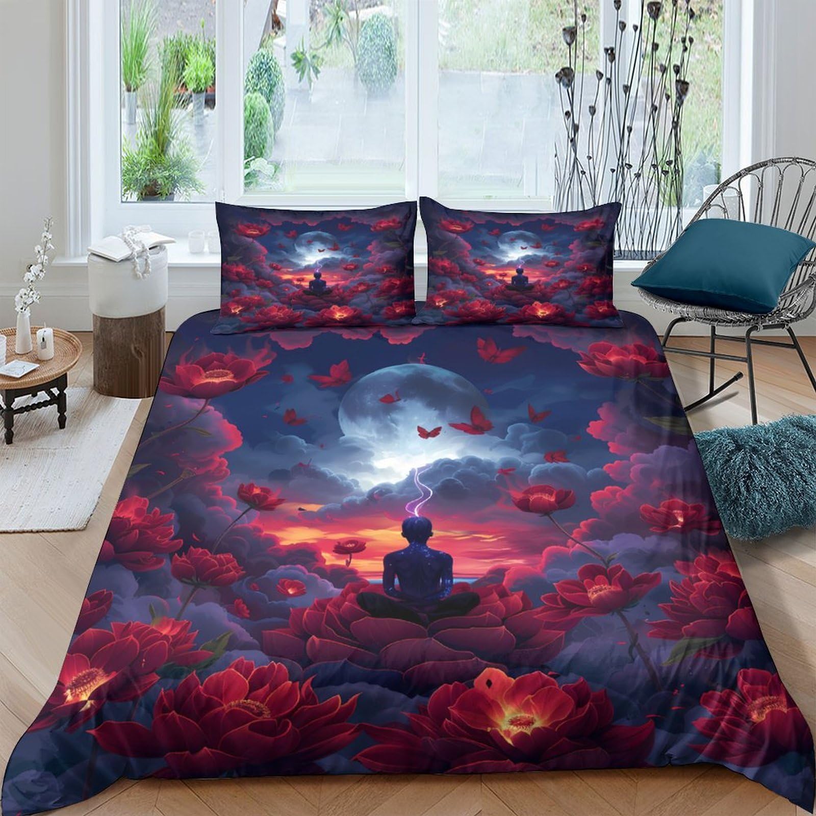 Ctjqhvkz Style-8 3D Printed Dreamy Night Sky Fitted Sheet Microfiber Soft Cloud Meditation Bed Cover For Bedroom Dorm Room Decor Single（135X200cm）