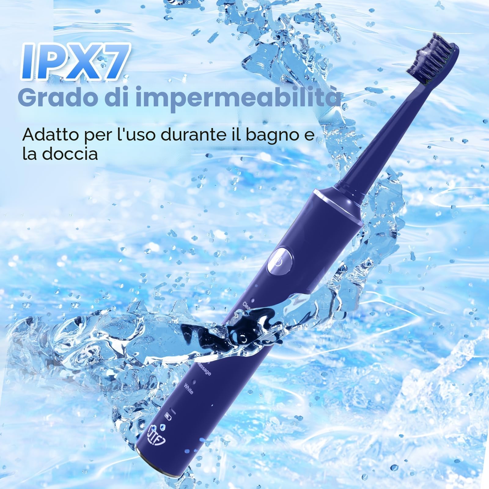 JTF Spazzolino Elettrico, Spazzolino da denti Sonico con 8 Testine, 5 Modalità & Smart Memory, Timer da 2 Min, IPX7 Impermeabile, Rechargeabilité, Ricarica Rapida 3H, Adulto (Blu)