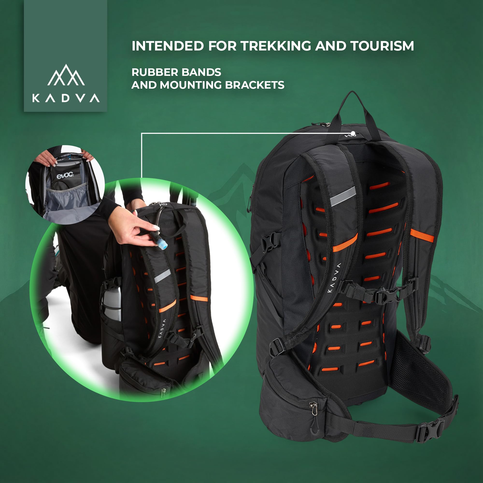 KADVA Fleiro 30L Mochila de Senderismo con Portaequipajes, Funda para Lluvia, Compresión, Bolsillos, Cinturón de Cadera, Organizador, Trekking y Montañas.
