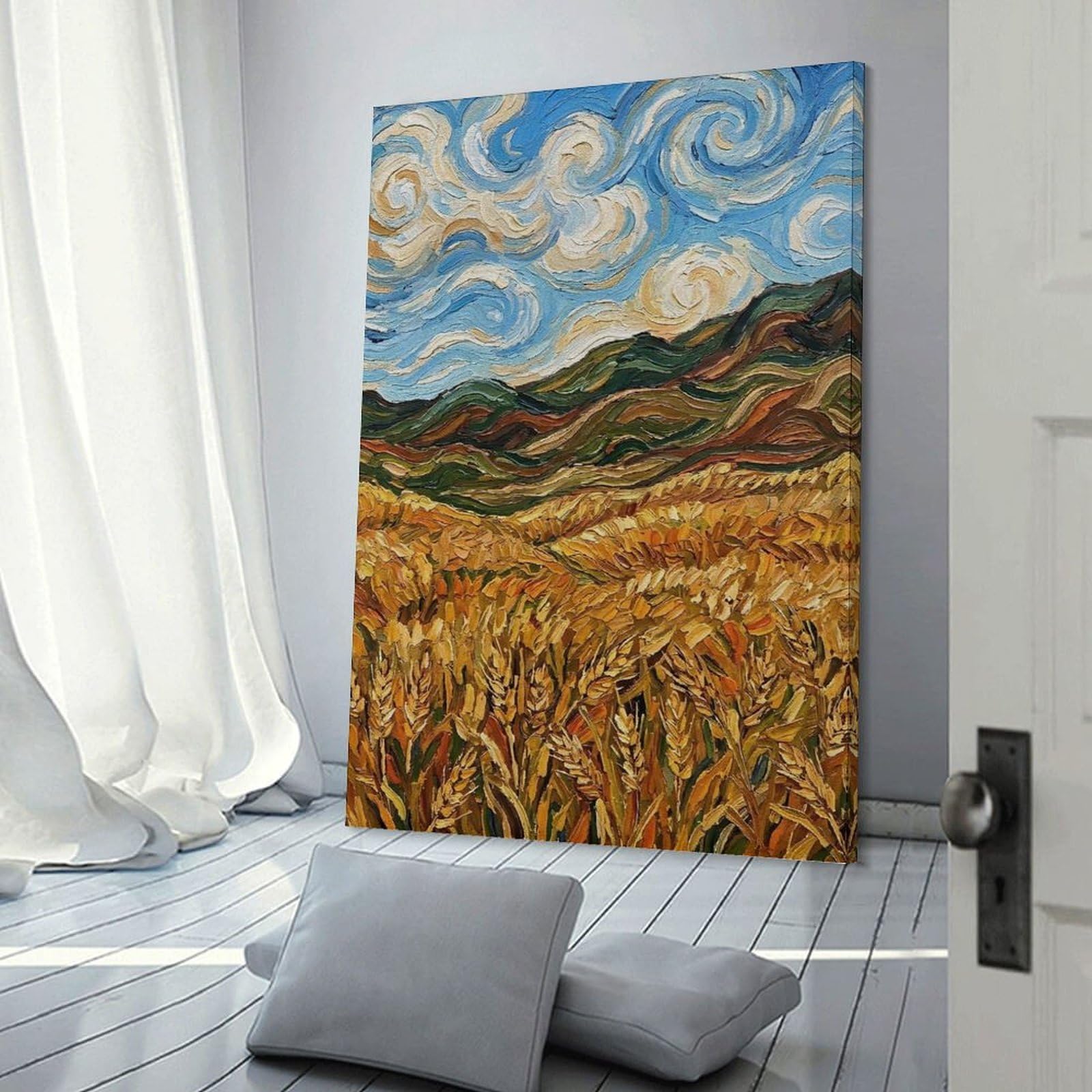 Junmoney Wheat Field Under Swirling Sky Room Decor Wall Art 20x30inch(50x75cm), for Bedroom, Guest Room Or Reading Nook, An Easy Wall Refresh for Bedrooms