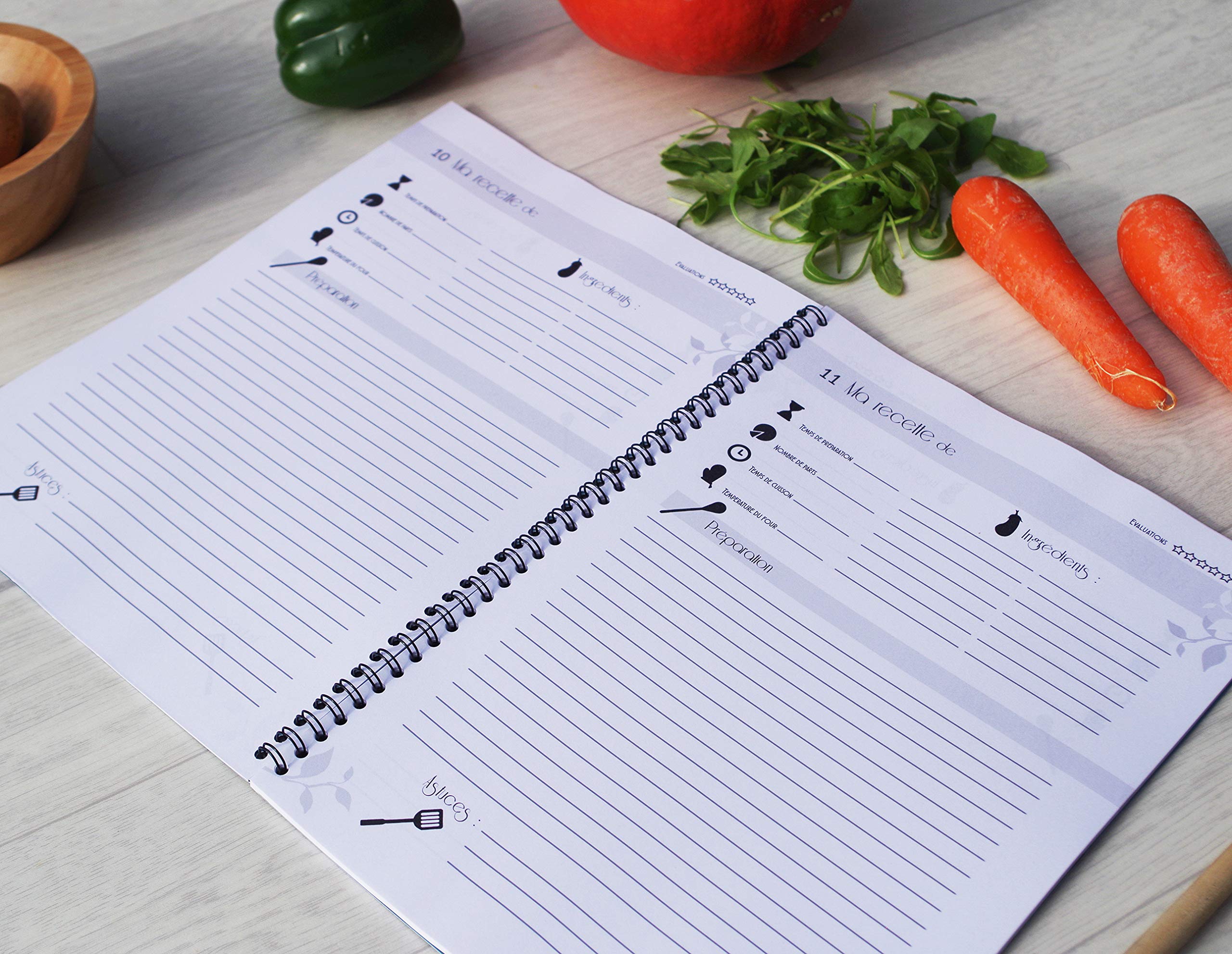Cahier de Recettes Salées et Sucrées A4 Spirale, 60 Fiches Vierges