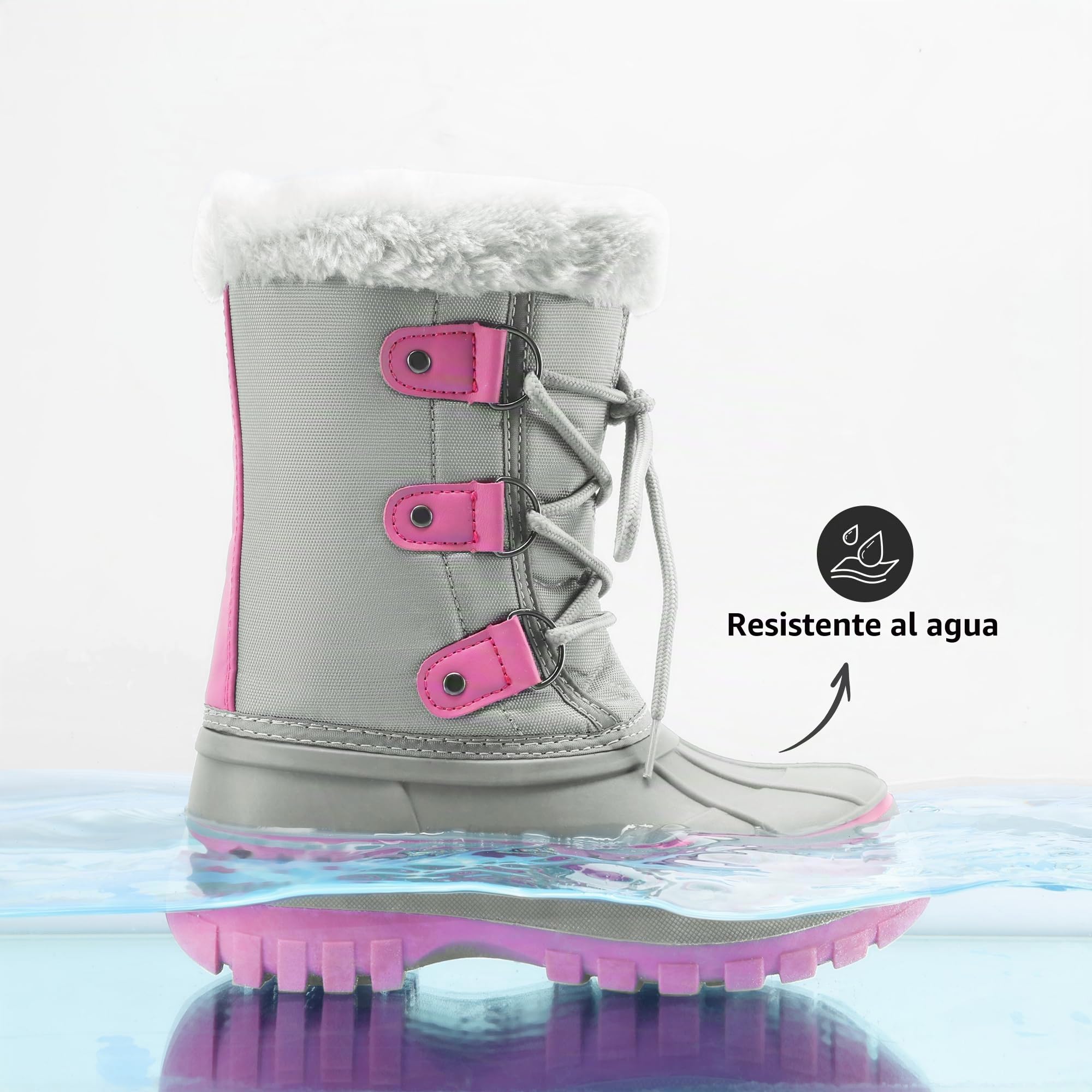 DREAM PAIRS Kids Botas de Nieve Invierno Ninos con Forro Calido Zapatos de Senderismo con Cordones Impermeables Acolchados Pesados Forester-E