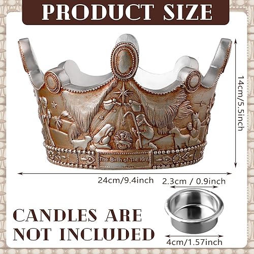 Miniatura 3 de Portavelas de Adviento de 9.4 pulgadas, corona de adviento de resina, centro de mesa, candelabro de Navidad de la Santa Familia, portavelas