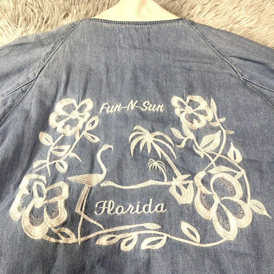 RHC ロンハーマン ノーカラー デニム ジャケット　ブルゾン　刺繍　ジップ RHC ロンハーマン ノーカラー デニム ジャケット ブルゾン 刺繍 ジップ