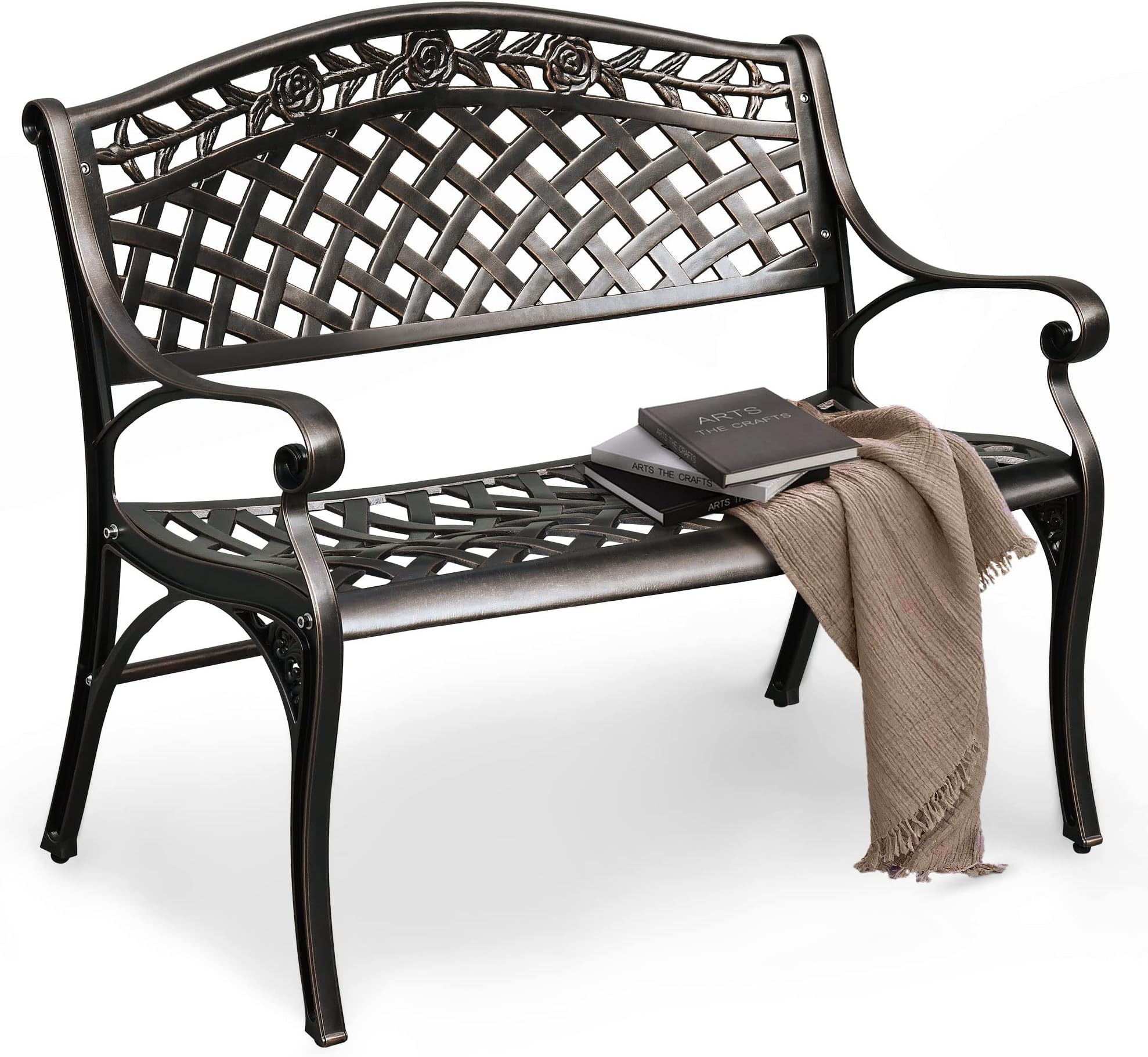 BELLEZE 50 inch Outdoor Garden Bench, Cast Iron Metal