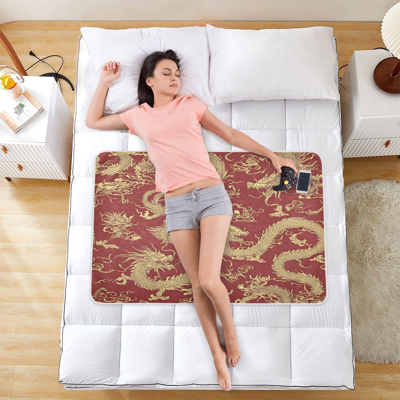 CEBUGI 34” x 52”Washable Underpads Heavy Absorbency Waterproof Incontinence Bed Pads Golden Dragon Pee Pads for Adults Kids and Baby