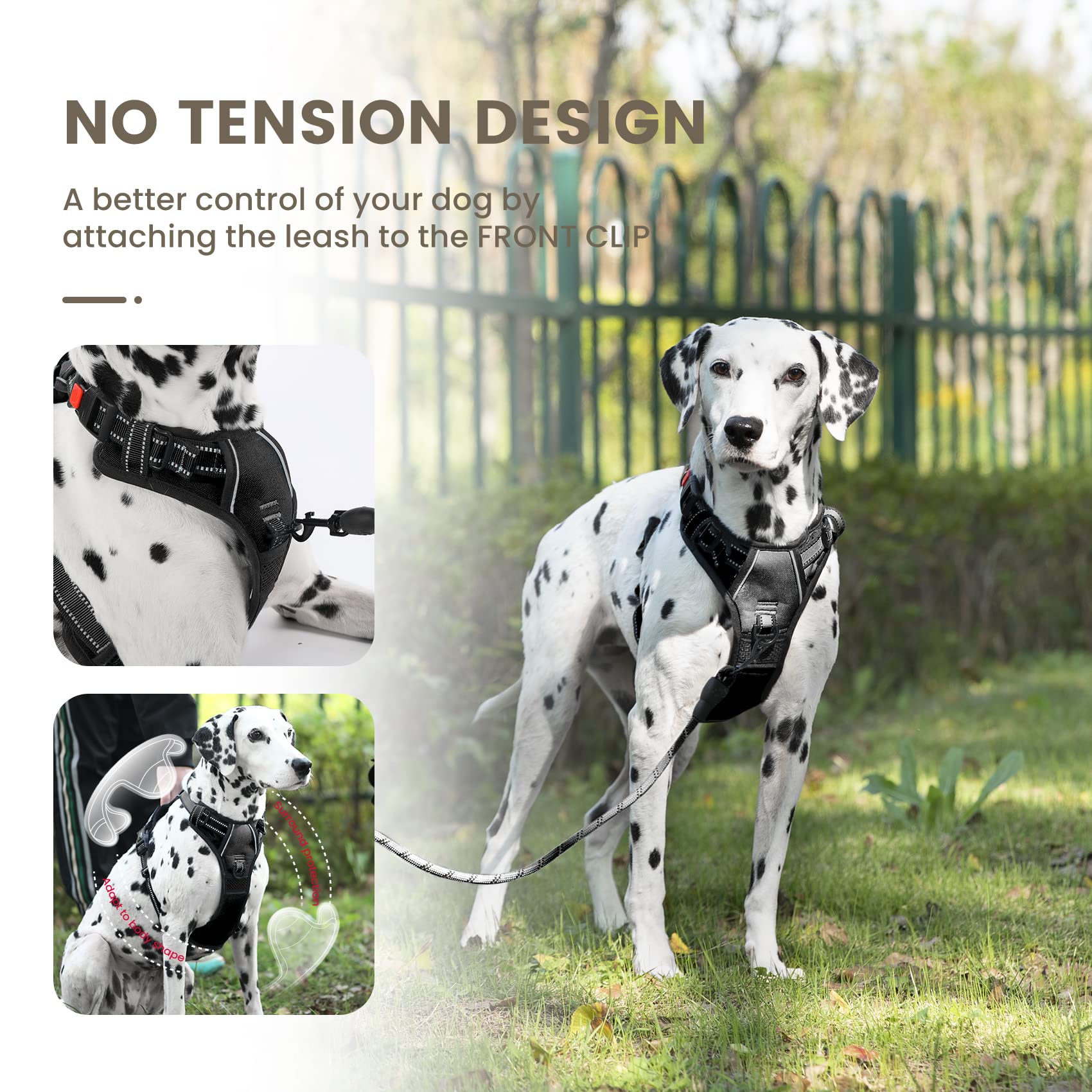 FURRYFECTION No-Pull Dog Harness Medium Dogs, Black - Image 3
