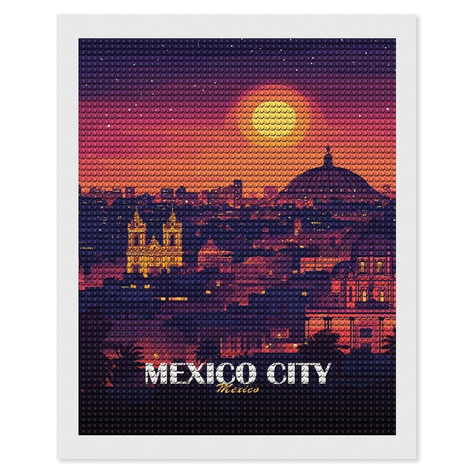 Junmoney Mexico City Skyline at Sunset(2) Diamond Painting Set 16"x20", for Beginners, Modern Decor, Simple to Start, Gift Idea, Pleasing Wall Art Project