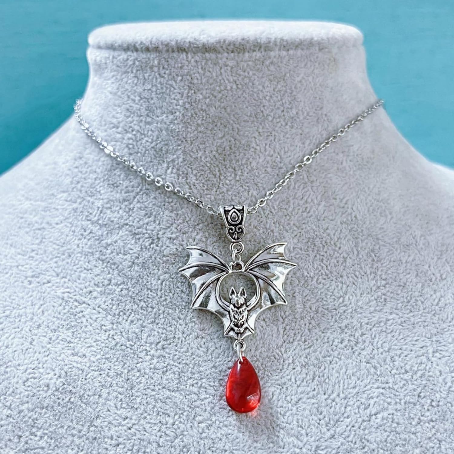 Gothic Necklace Bat Necklace for Women Vintage Black Red Crystal Gems Pendant Necklaces Goth Victoria Bat Necklaces Mystic Witch Costume Accessories Gothic Jewelry Gifts - Image 4