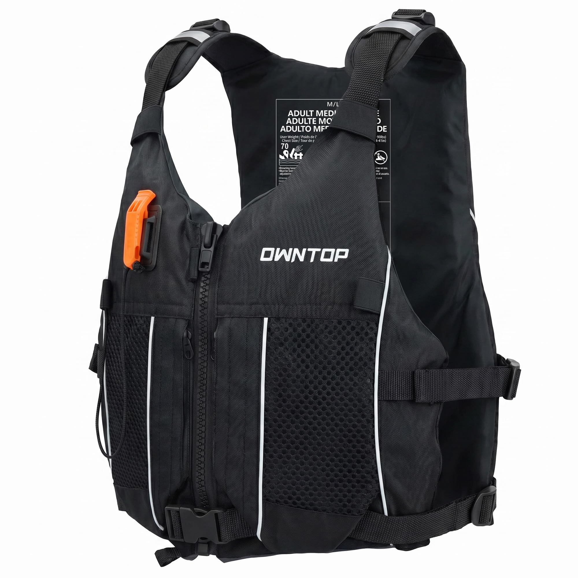 Owntop Swim Jacket Adult Youth | Hydration Pack | Dual Mesh Pockets | Attached Whistle | Ultra-Thin for Freer Movement | Kayak, Boating, Fishing, All Watersports