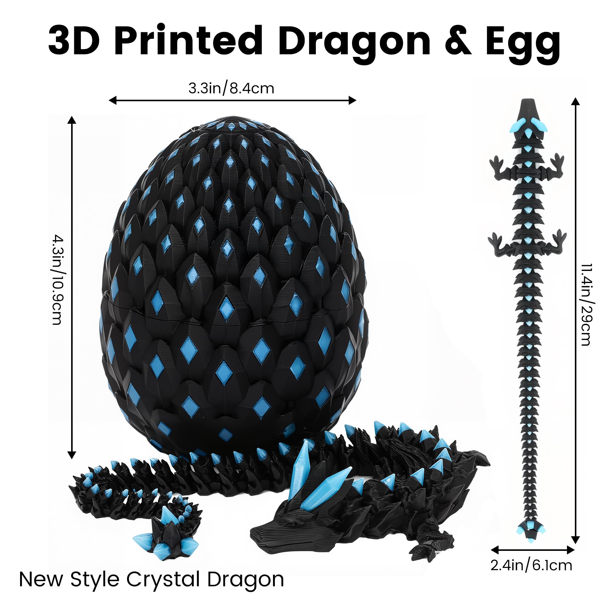 3D Printed Dragon Eggs 12inch with Dragon Inside, Articulated Crystal Dragon Set, Stress Relieving Home Decorations, Home Office Decor for Fantasy Lovers, Easter Basket Stuffers - 3