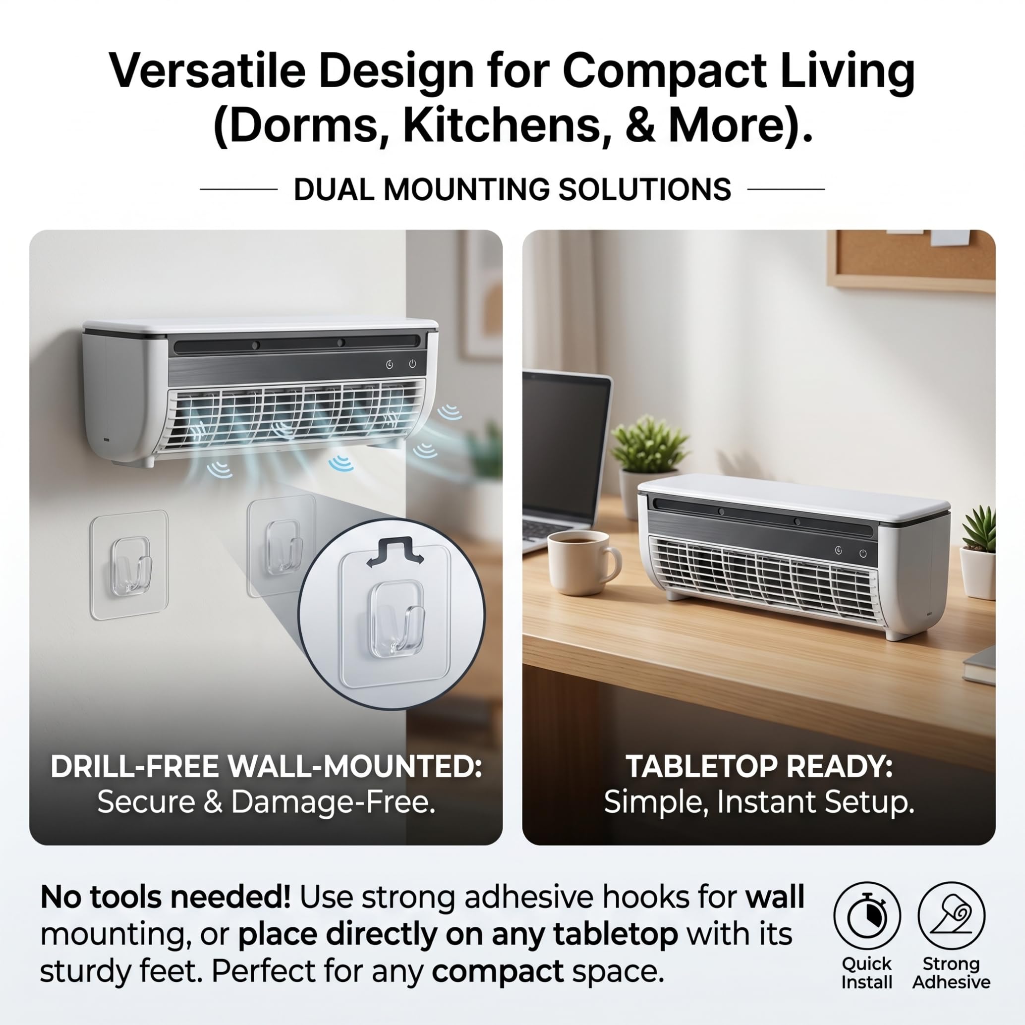 Ventilateur de climatisation, mini climatiseur et ventilateur de climatisation, refroidisseur brume mural sans perçage, rechargeable 6000 mAh, blanc, mini climatiseur