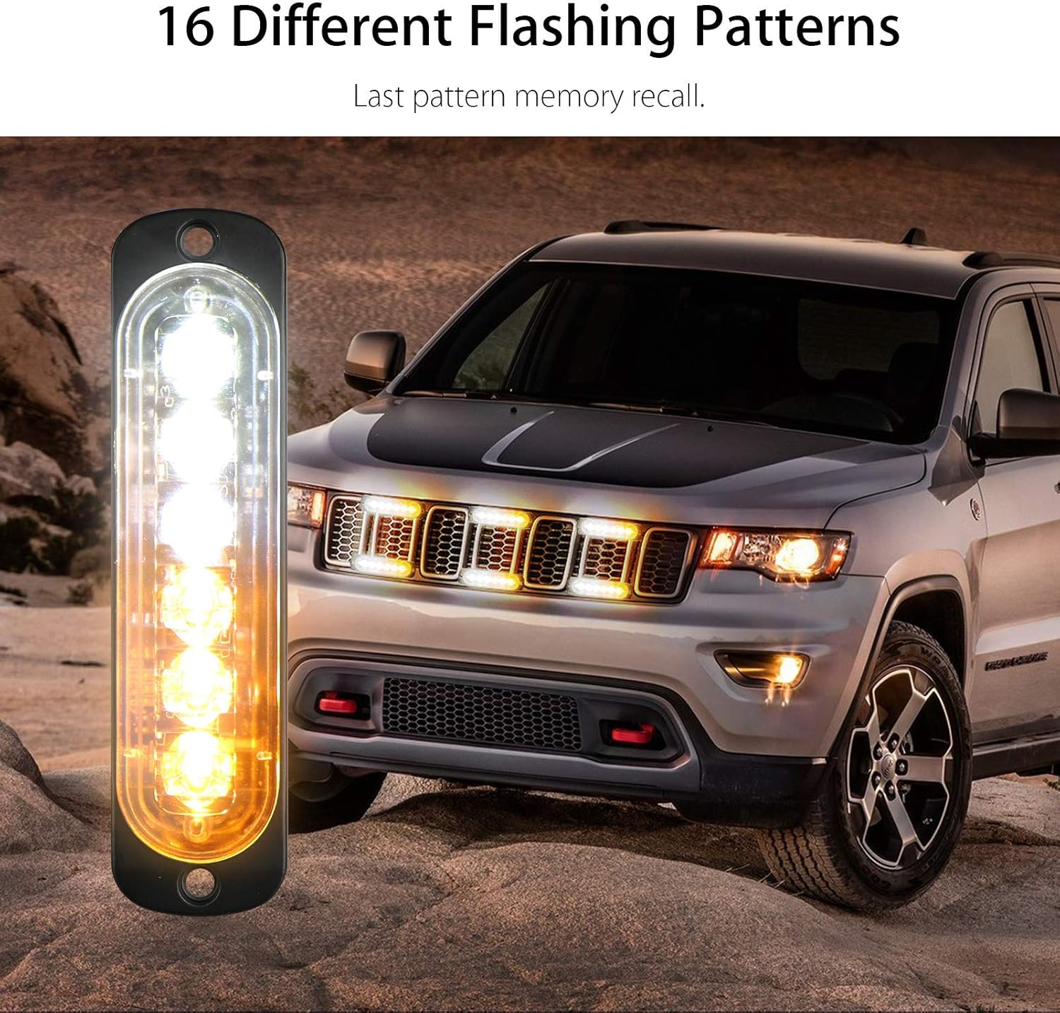 EEEKit 10 Pack LED Emergency Strobe Lights, Amber White 6 LED Strobe Warning Emergency Flashing Light Caution Construction Hazard Light Bar for Car Truck Van Off-road Vehicle ATV SUV Surface Mount