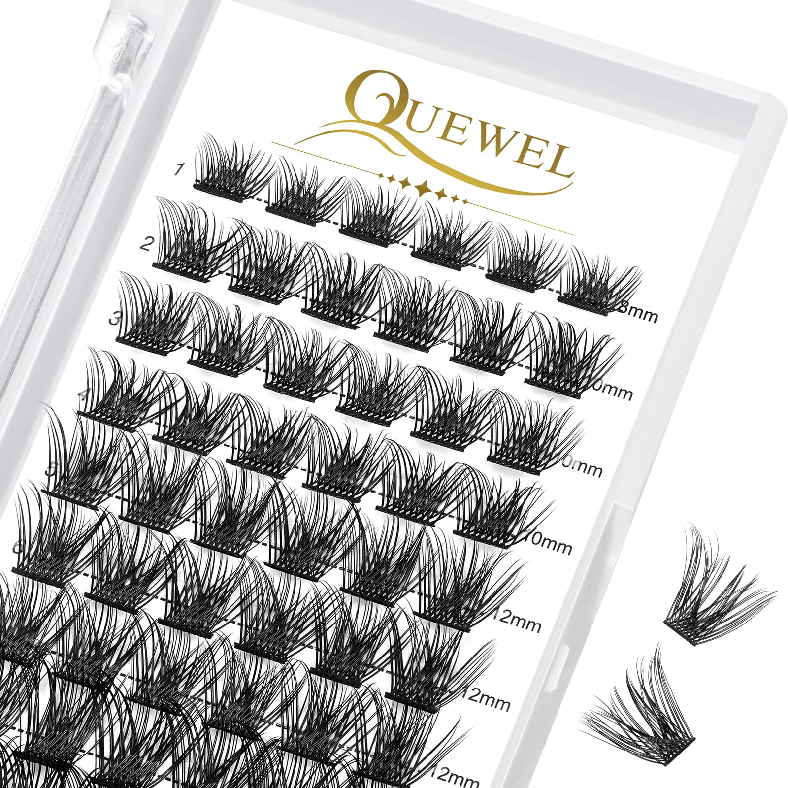 QUEWEL Cluster-Lashes 72 Pcs Individual-Lashes Wide Stem C/D Curl 8-16mm Length DIY Eyelash Extension Individual-Cluster-Lashes Natural&Mega Styles for Personal Makeup Use at Home (Mega-D-MIX8-16) — view 24