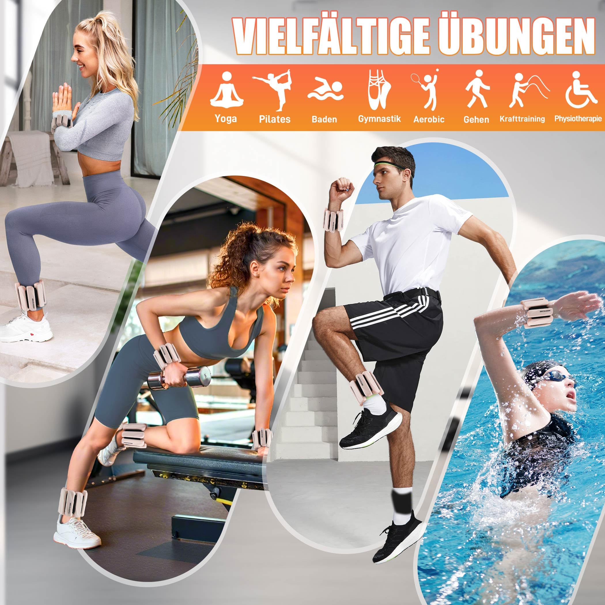 BECOJADDE Gewichtsmanschetten fuß 0.45 KG / 0.9 KG Je Gewichte für Beine und Arme Set 2 Ankle Weights Handgelenk Gewichte Knöchelgewichte Fussgewichte für Laufen Joggen Cardio Aerobic Krafttraining