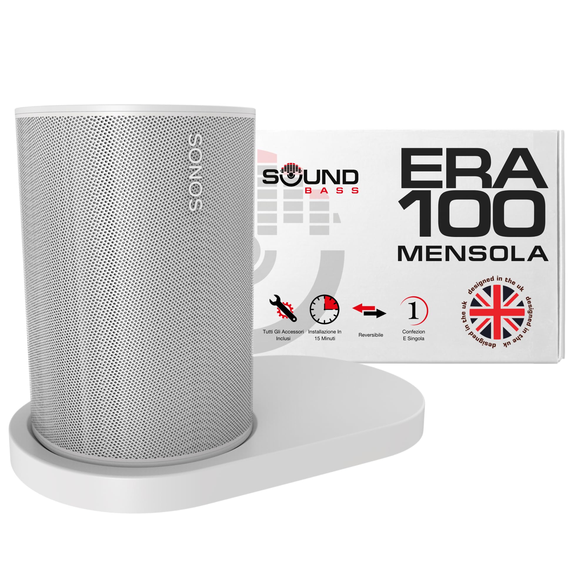 Supporto a Mensola da Parete ERA 100 Bianco per Sonos ERA100 & ERA 100 SL, Singolo, Gestione Cavi