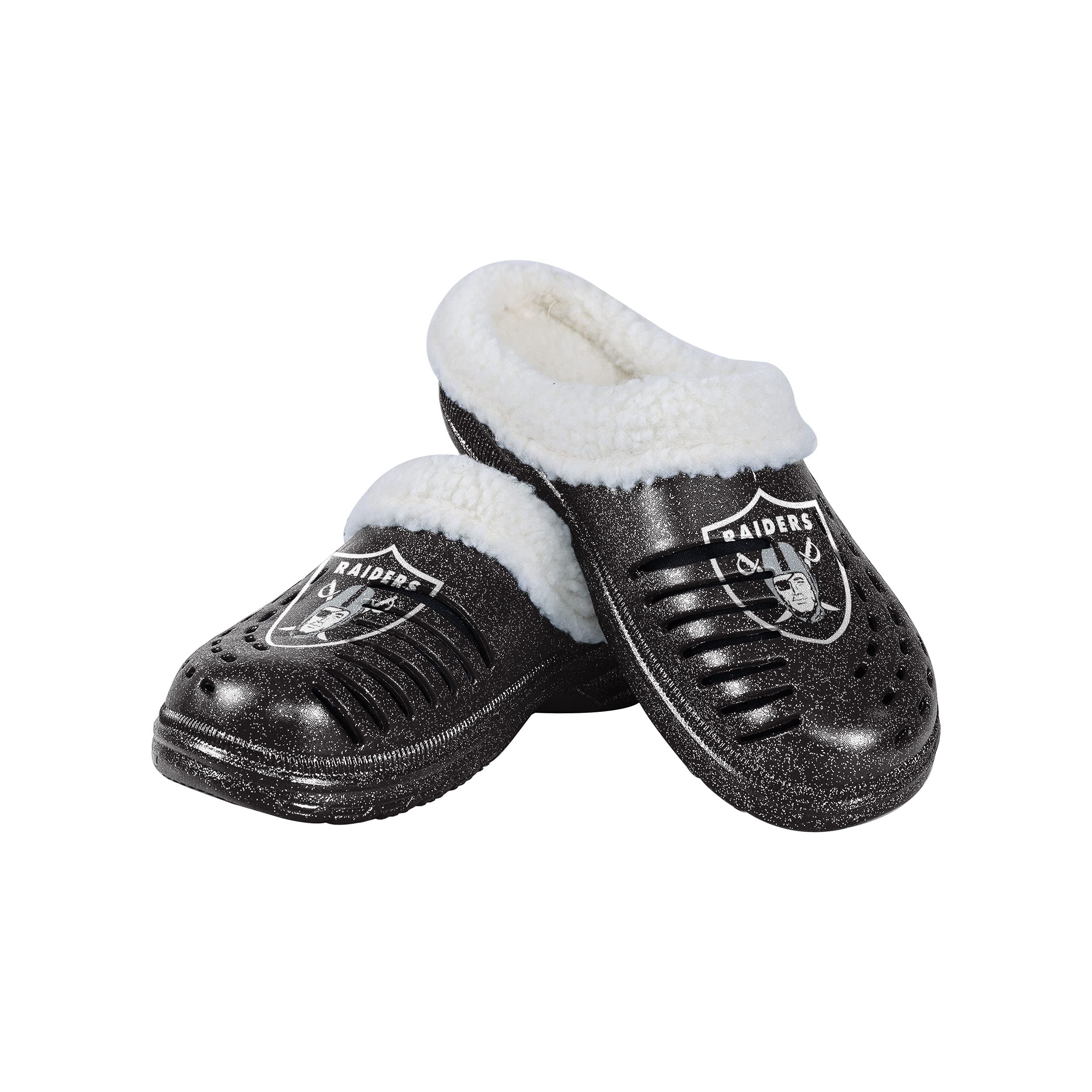 FOCO Women's NFL Team Logo Sherpa Lined Glitter Shoes Slipper Clogs