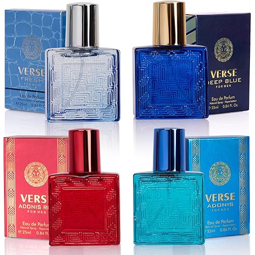 NovoGlow Verse Mini 4-Piece Fragrance Gift Set for Men - Aromatic, Floral, Oriental & Woody Notes - Individually Boxed - Travel Size - 25ml Eau De Parfum