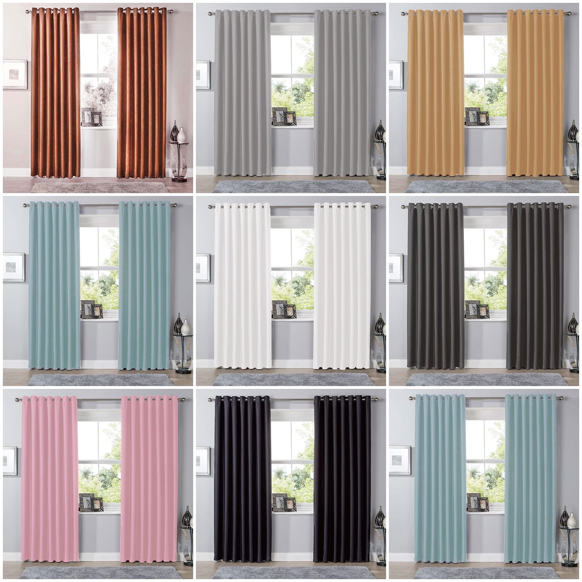 Voice7 Pair Of Blackout Curtains Eyelet Ring Top Thermal Black Out Curtain Window Treatment, Living Room Bedroom (66" Width x 90" Drop, Color Ochre)