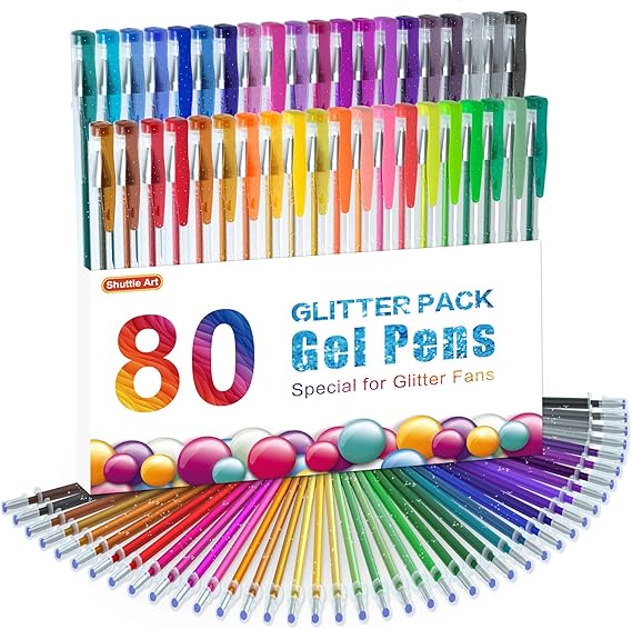 Shuttle Art 80 Pack Glitter Gel Pens, 40 Colors Glitter