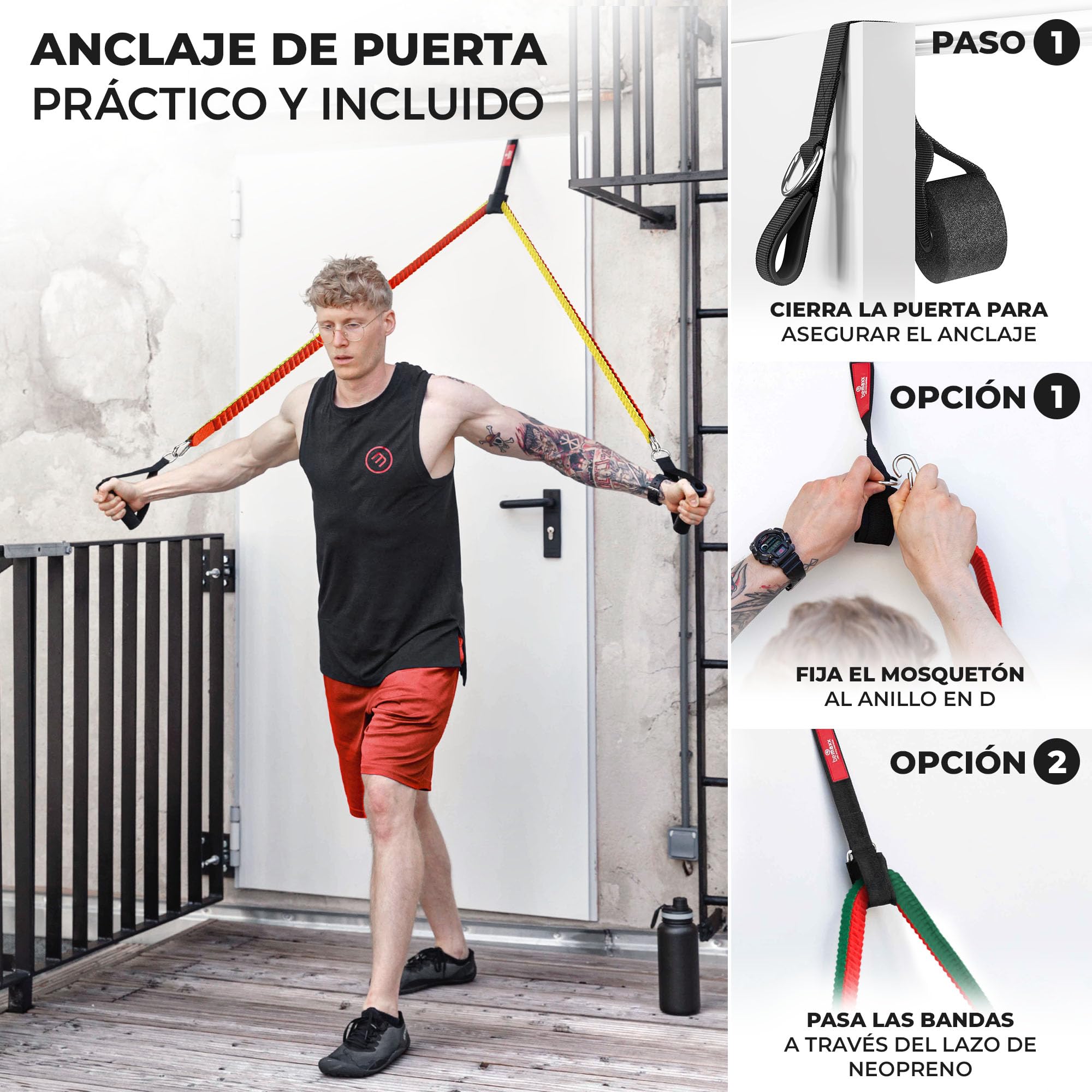 Juego de Bandas de Resistencia elásticas + guía de Ejercicios – Cintas Profesionales: 5 Tubos + Tobillera, Anclaje para Puerta & Asas Acolchadas | Fitness, Gimnasio, Deporte, Culturismo