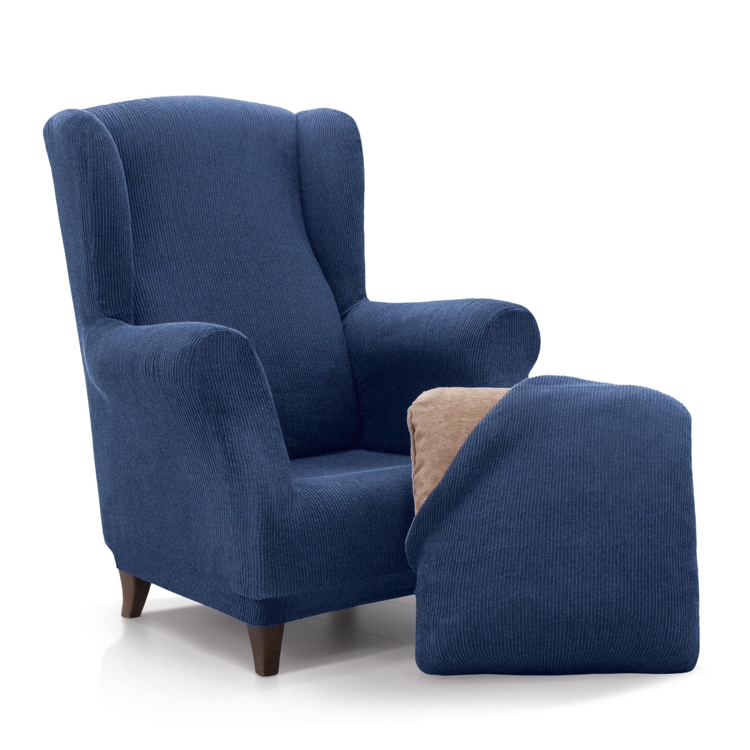 FAVERTI® Fodera elastica per poltrona da 70 a 100 cm | modello reale | blu | fodera regolabile per poltrona paraorecchie universale | protezione di qualità in tessuto jacquard al tatto di cotone