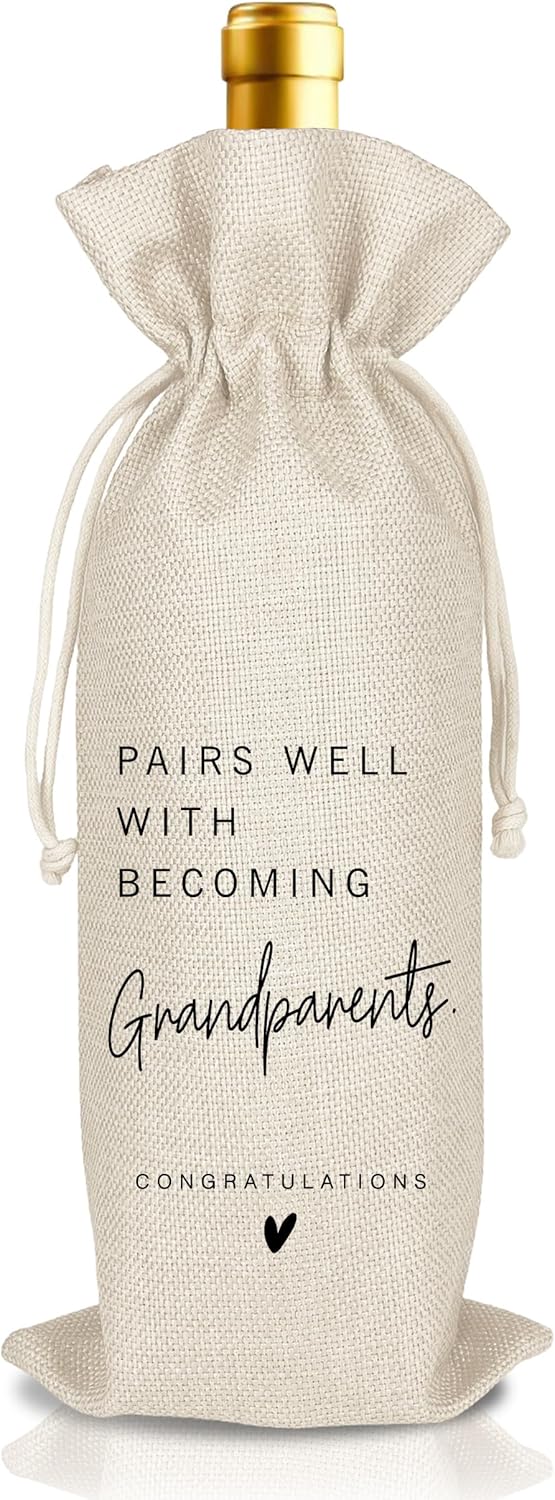 Pregnancy Announcement Wine Bag, Pairs Well with Becoming Grandparent, Im Pregnant Announcement, Pregnancy Announcements for Grandparents Aunt Parents New Mom Dad, Reusable Burlap Wine Bag (A32)