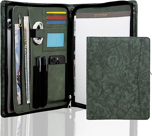 Miniatura 10 de AZXCG Portafolio de cuero en relieve para mujer, organizador profesional de negocios con soporte para bloc de notas A4, carpeta de cartera