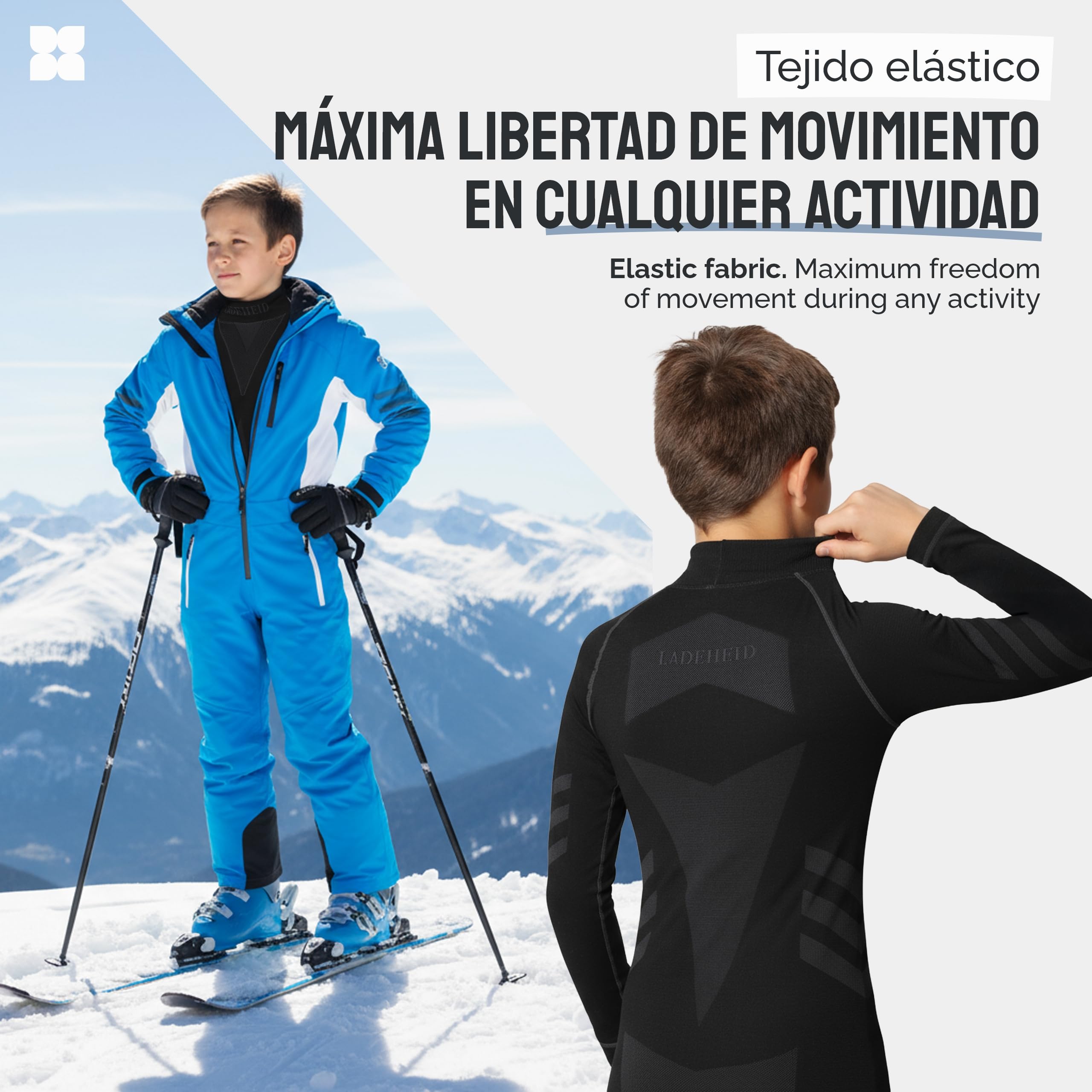 Ladeheid Conjunto Térmico para Niños – Ropa Interior Térmica para Invierno con Camiseta Térmica Niño & Niña y Pantalón Termico Largo – Ideal para Futbol y Esquí LAGI009