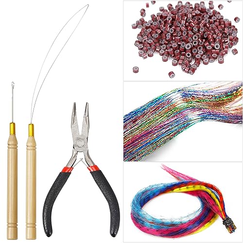 Kit de extensión de pelo profesional  alicates más gancho para tirar dispositivo de cuentas y bucle kit de herramientas con 200 piezas de