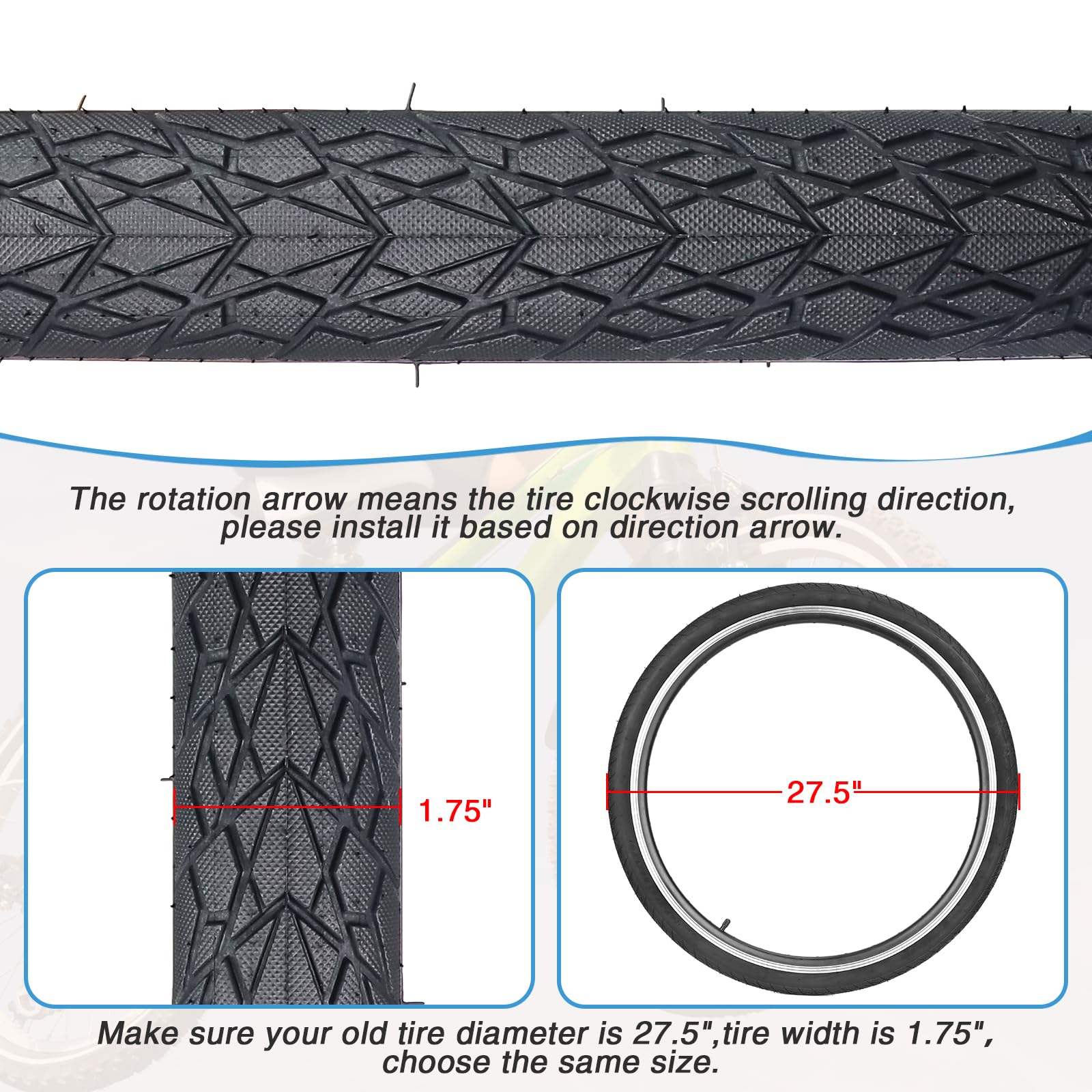 ZUKKA Pneumatico per bici 20 x 1,75/20 x 2,125/24 x 1,75/26 x 1,75/27,5 x 1,75 pollici pneumatico di ricambio per mountain bike cruiser bici