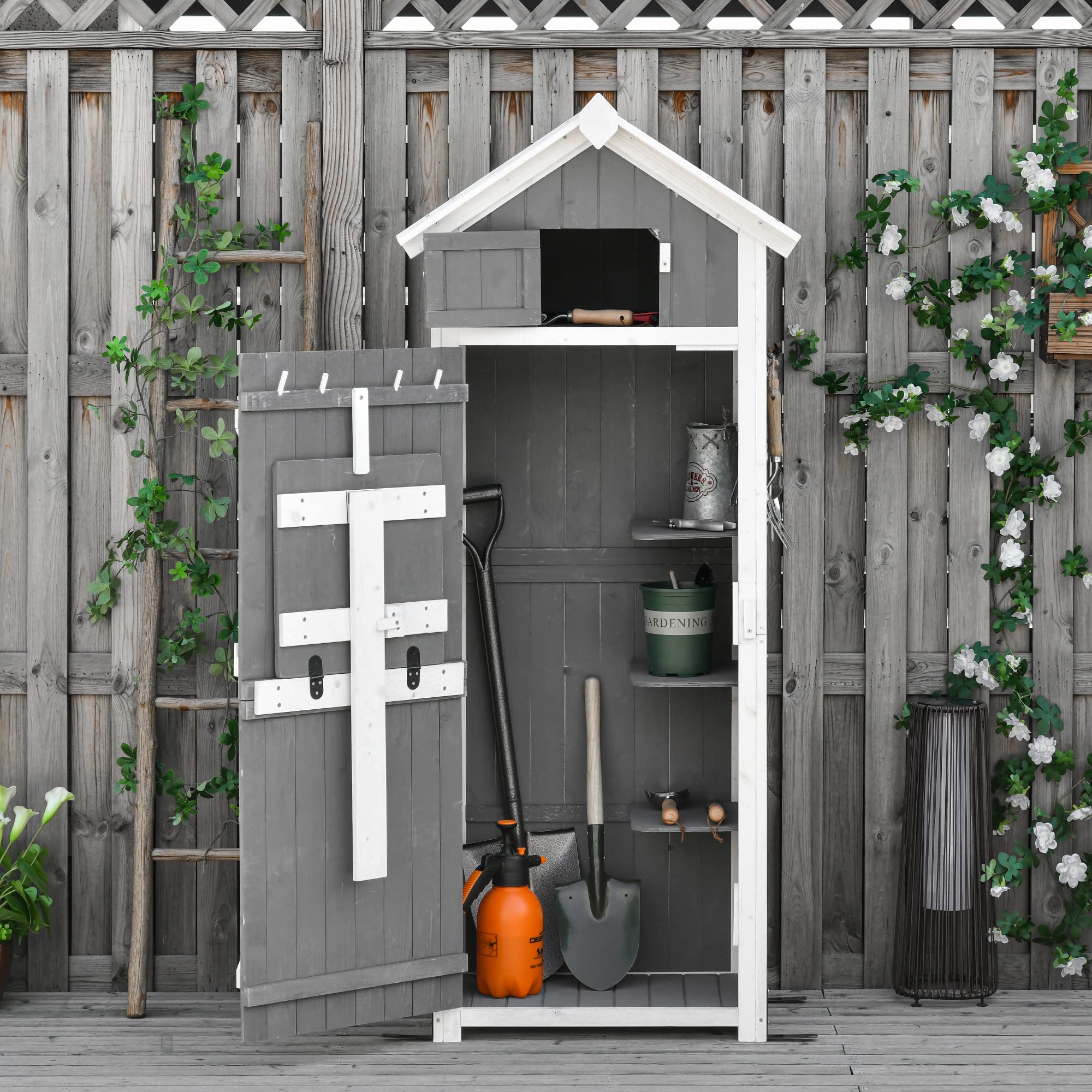 Outsunny Capanno da Giardino in Legno di Abete, 78x52.5x182 cm, Grigia