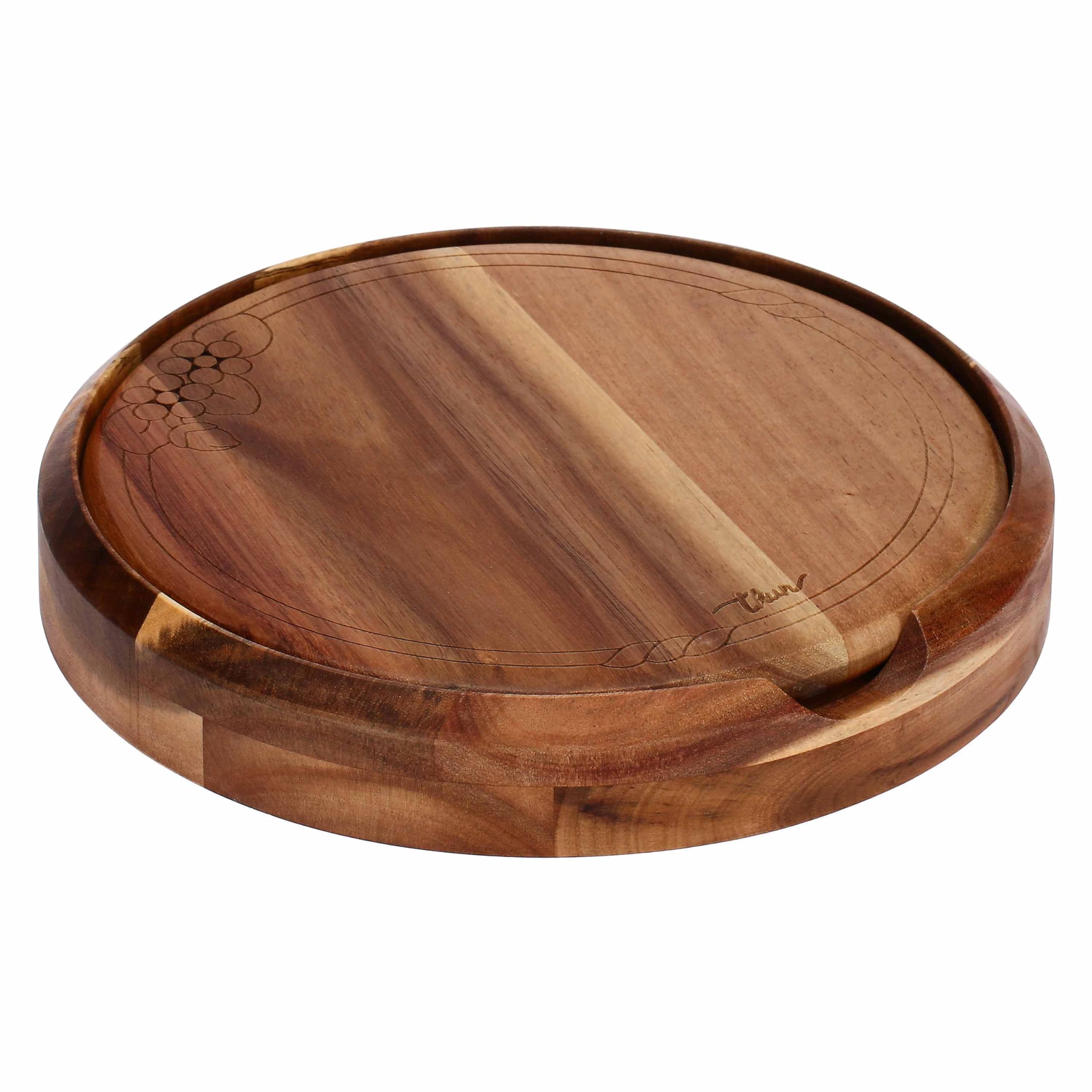 THUN - Set tagliere con coltelli formaggio - legno - Collezione Country Bloom - 25,1 X 25,1 X 4,3 CM