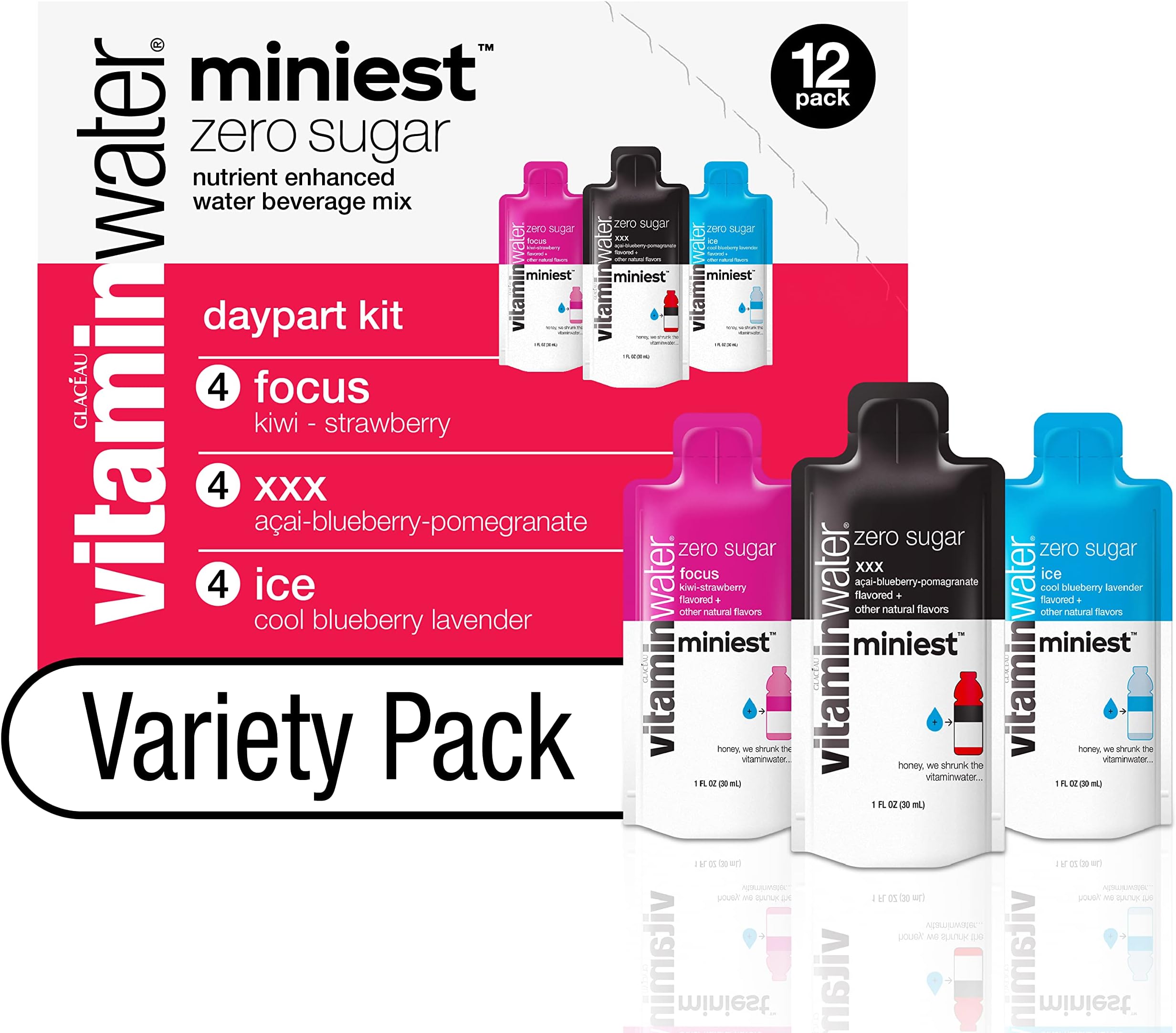 vitaminwater miniest, zero sugar nutrient enhanced water beverage mix, daypart kit